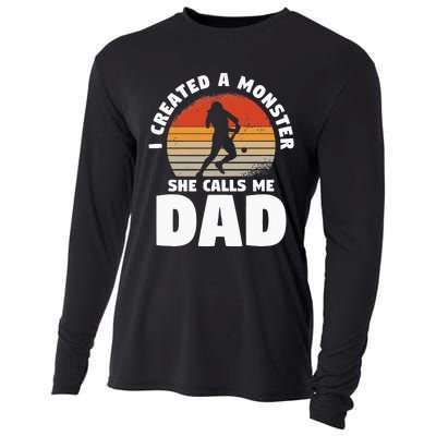 I Created A Monster She Calls Me Dad Funny Softball Daughter Cooling Performance Long Sleeve Crew