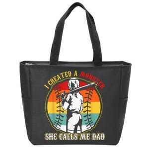 I Created A Monster She Call Me Dad Softball Baseball Lover Zip Tote Bag