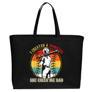 I Created A Monster She Call Me Dad Softball Baseball Lover Cotton Canvas Jumbo Tote