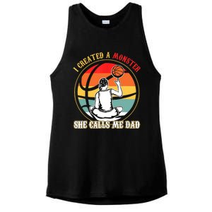 I Created A Monster She Call Me Dad Basketball Ladies PosiCharge Tri-Blend Wicking Tank