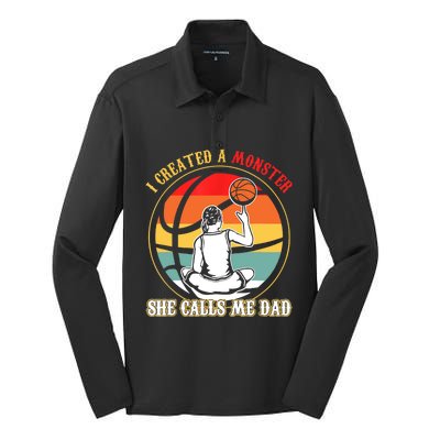 I Created A Monster She Call Me Dad Basketball Silk Touch Performance Long Sleeve Polo