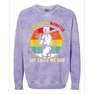 I Created A Monster She Call Me Dad Softball Baseball Lover Colorblast Crewneck Sweatshirt