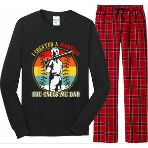 I Created A Monster She Call Me Dad Softball Baseball Lover Long Sleeve Pajama Set