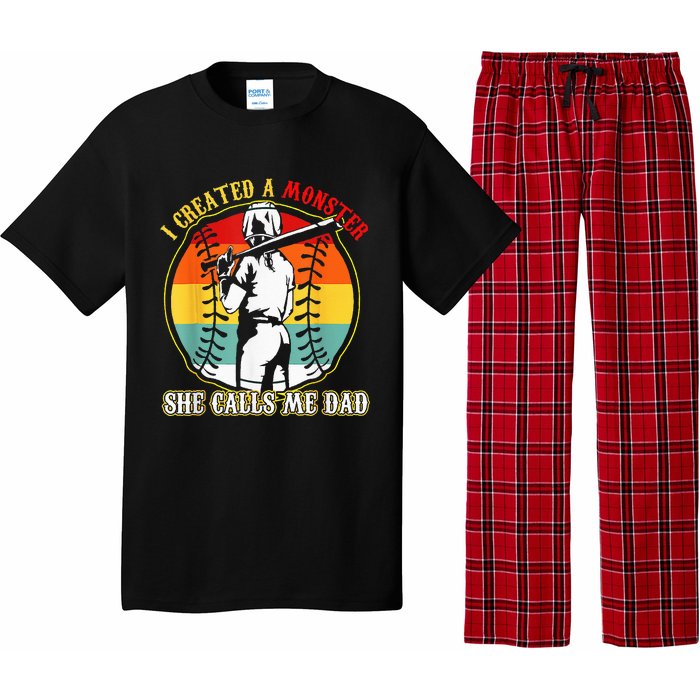 I Created A Monster She Call Me Dad Softball Baseball Lover Pajama Set