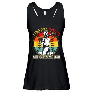 I Created A Monster She Call Me Dad Softball Baseball Lover Ladies Essential Flowy Tank