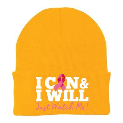 I Can And I Will Beat Breast Cancer Warrior Just Watch Me Gift Knit Cap Winter Beanie