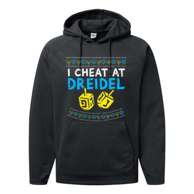 I Cheat At Dreidel Ugly Hanukkah Sweater Chanukah Jew Gift Performance Fleece Hoodie