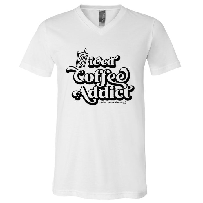 Iced Coffee Addict for Retro Iced Coffee Latte Lovers V-Neck T-Shirt