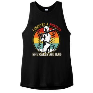 I Created A Monster She Call Me Dad Ladies PosiCharge Tri-Blend Wicking Tank