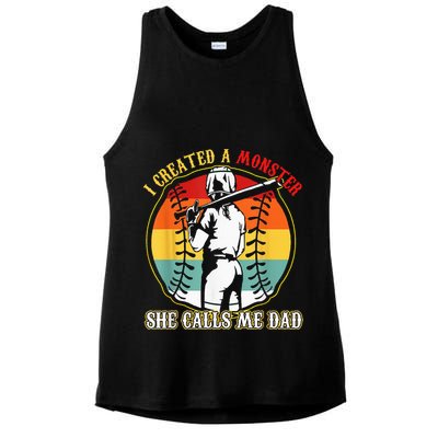 I Created A Monster She Call Me Dad Softball Baseball Lover Ladies PosiCharge Tri-Blend Wicking Tank