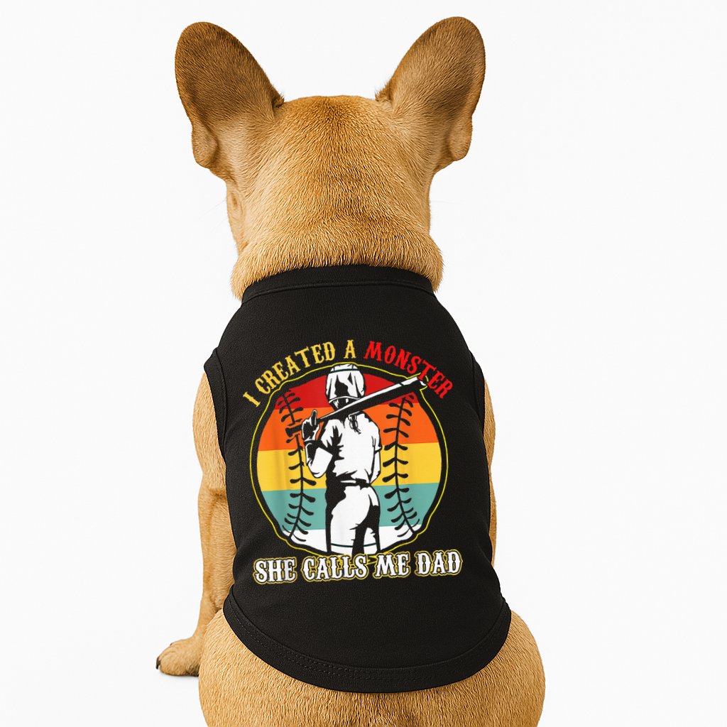 I Created A Monster She Call Me Dad Softball Baseball Lover Doggie Tank