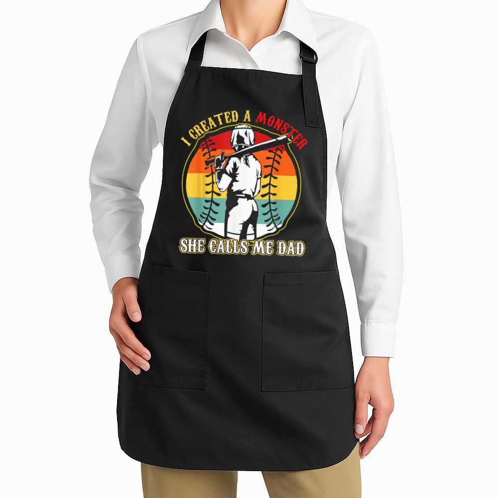 I Created A Monster She Call Me Dad Softball Baseball Lover Apron