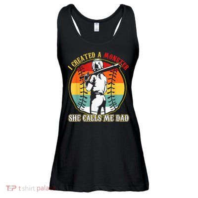 I Created A Monster She Call Me Dad Softball Baseball Lover Ladies Essential Flowy Tank