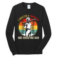 I Created A Monster She Call Me Dad Softball Baseball Lover Tall Long Sleeve T-Shirt