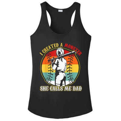 I Created A Monster She Call Me Dad Softball Baseball Lover Ladies PosiCharge Competitor Racerback Tank