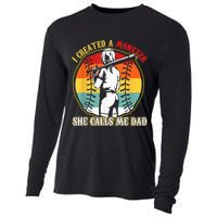 I Created A Monster She Call Me Dad Softball Baseball Lover Cooling Performance Long Sleeve Crew
