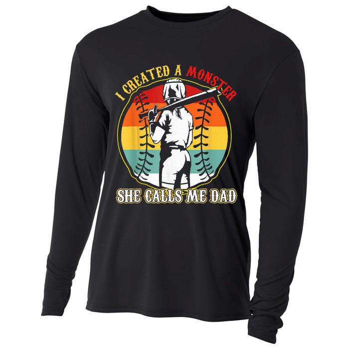 I Created A Monster She Call Me Dad Softball Baseball Lover Cooling Performance Long Sleeve Crew