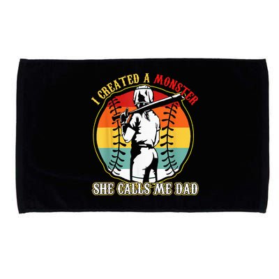 I Created A Monster She Call Me Dad Softball Baseball Lover Microfiber Hand Towel