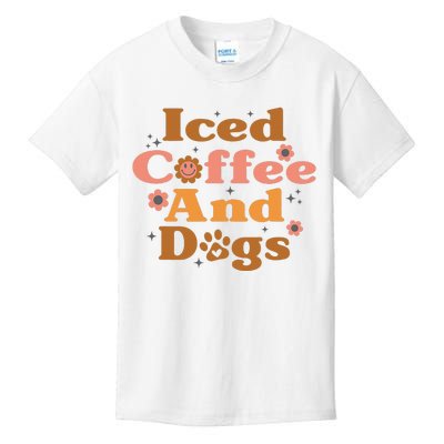 Iced Coffee And Dogs Caffeine Drinker Puppy Lover Groovy Kids T-Shirt