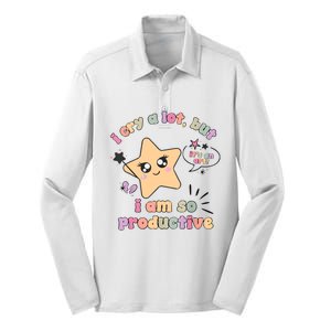 I Cry A Lot But I Am So Productive ItS An Art Funny Trendy Silk Touch Performance Long Sleeve Polo