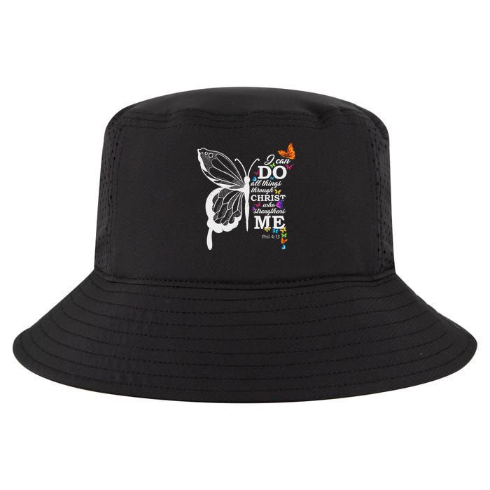 I Can All Through Christ Butterfly Art Religious Cool Comfort Performance Bucket Hat