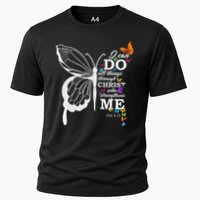 I Can All Through Christ Butterfly Art Religious Cooling Performance Crew T-Shirt