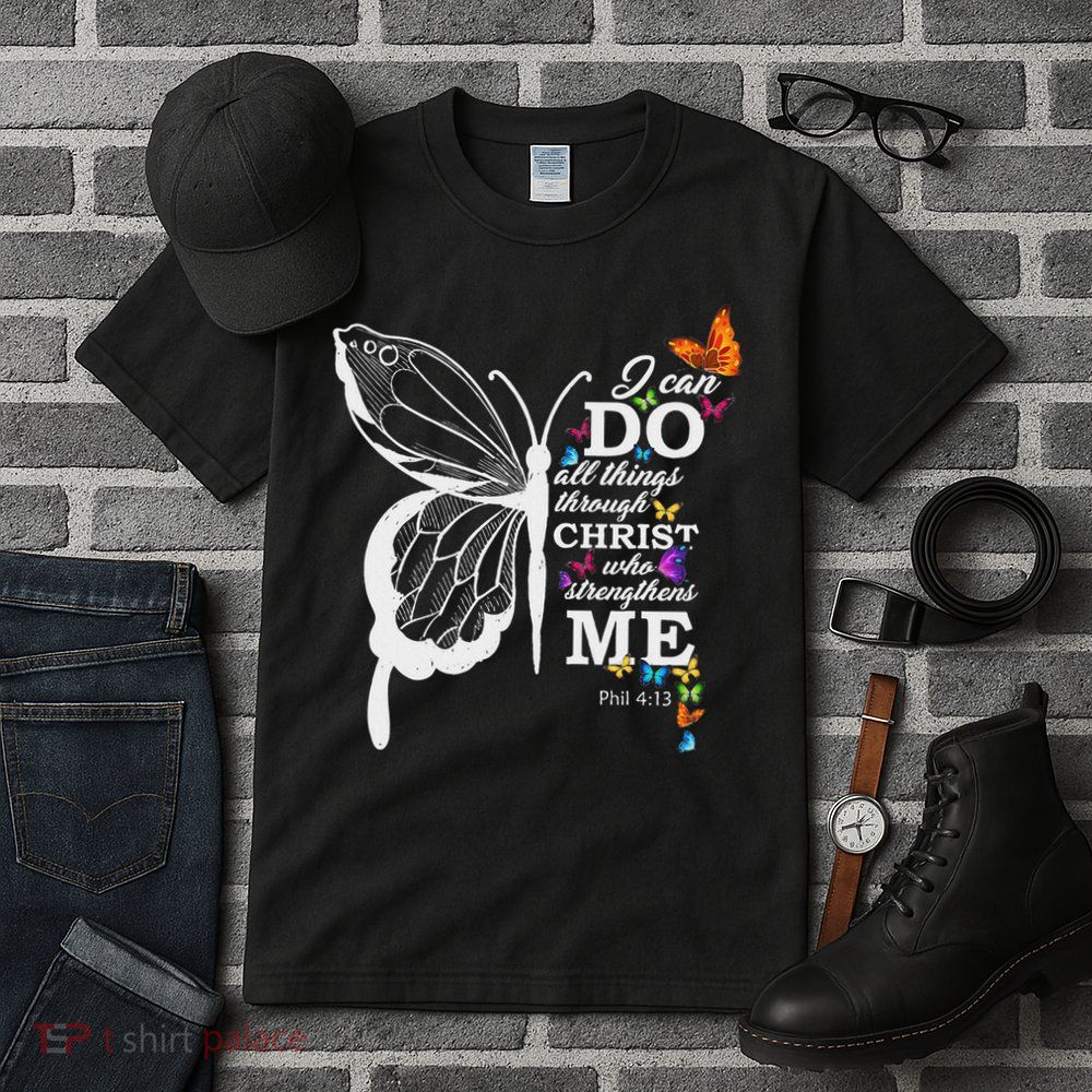 I Can All Through Christ Butterfly Art Religious Tall T-Shirt