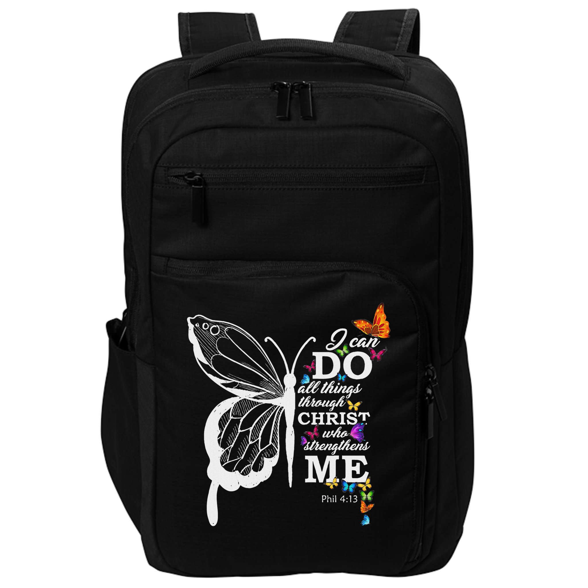 I Can All Through Christ Butterfly Art Religious Impact Tech Backpack