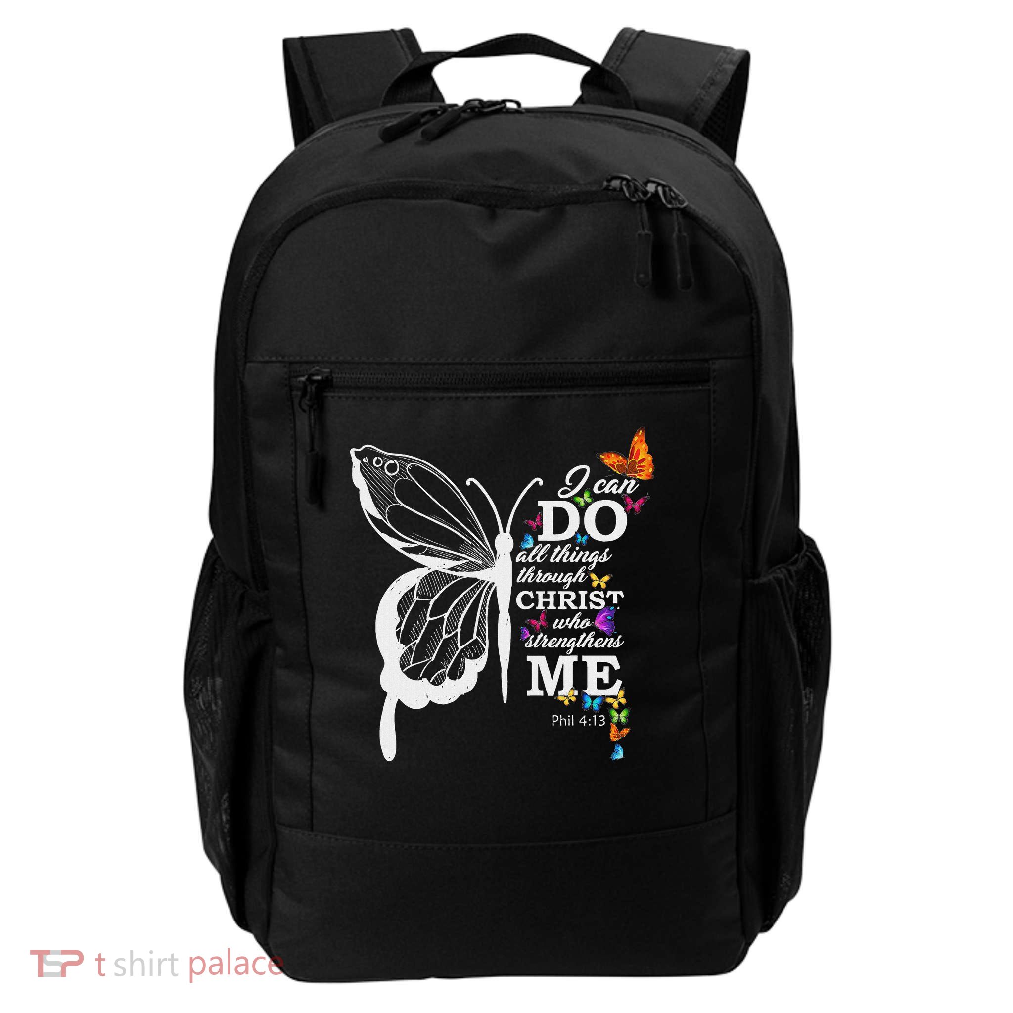 I Can All Through Christ Butterfly Art Religious Backpack