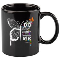 I Can All Through Christ Butterfly Art Religious 11oz C Handle Ceramic Mug