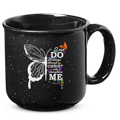 I Can All Through Christ Butterfly Art Religious 15oz Campfire Ceramic Mug