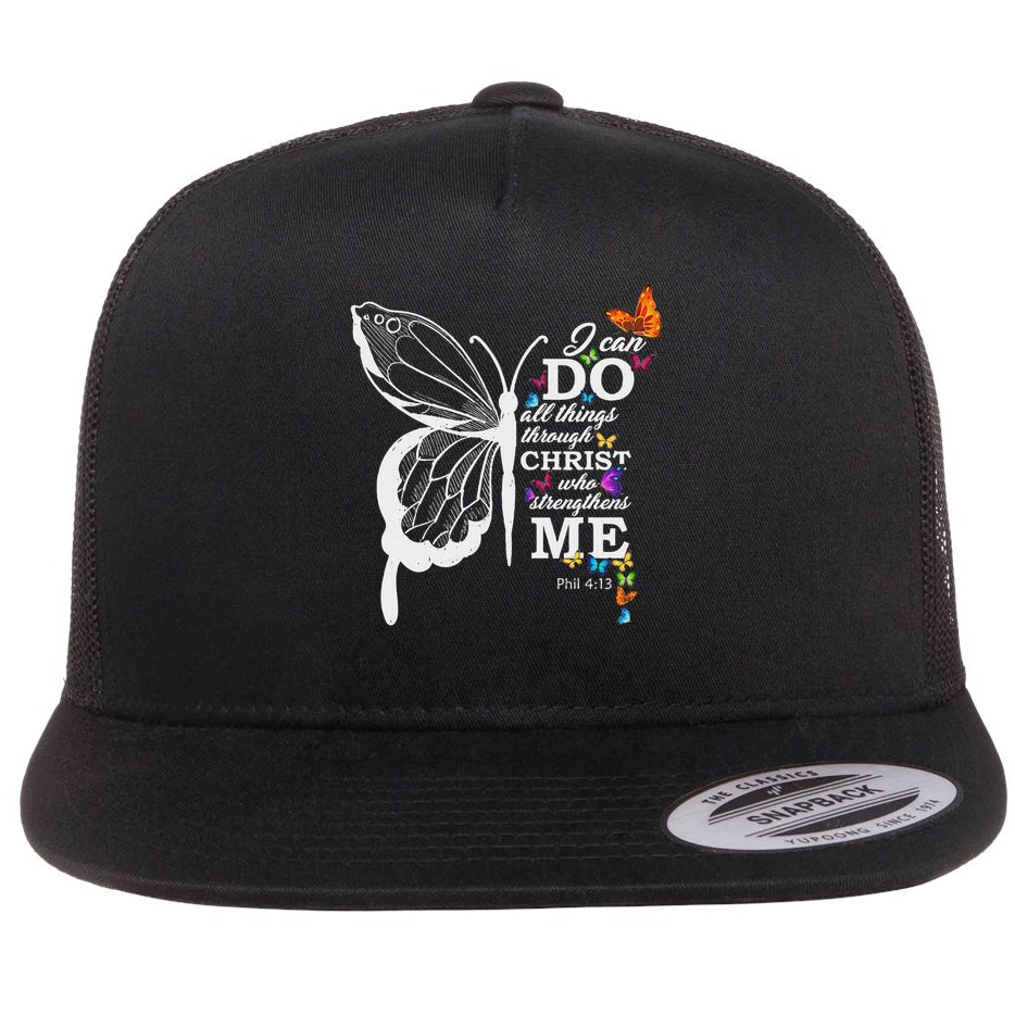 I Can All Through Christ Butterfly Art Religious Flat Bill Trucker Hat