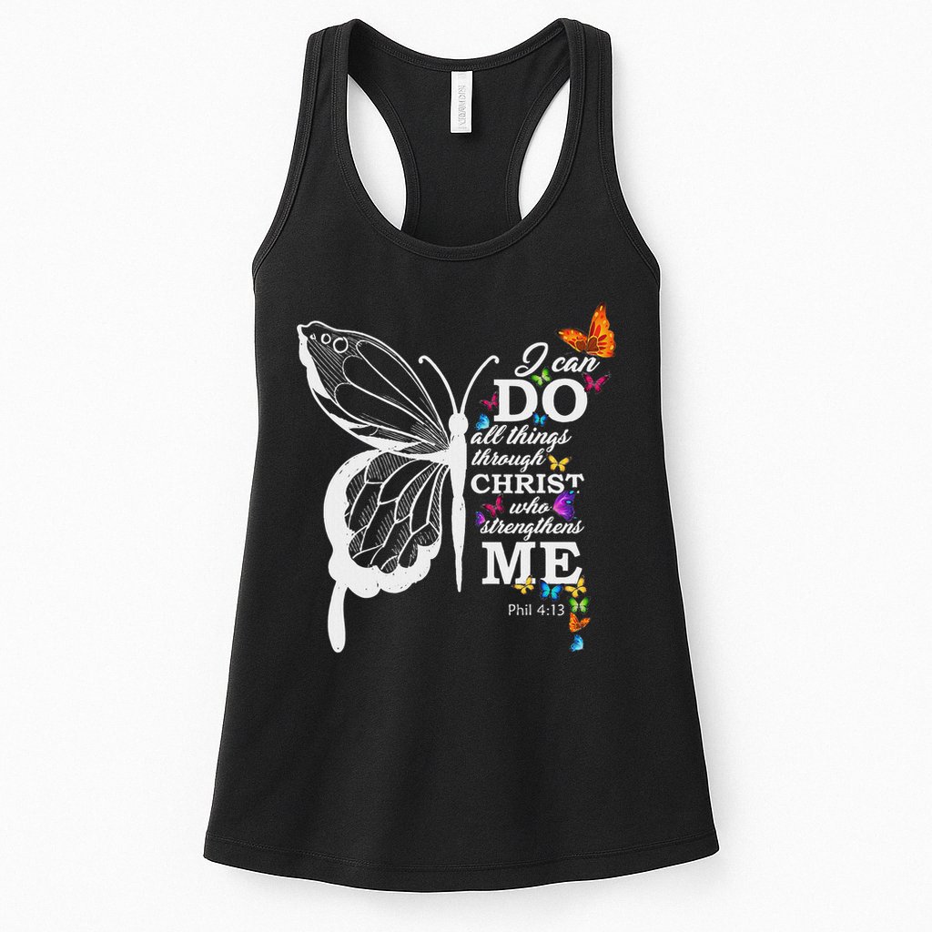 I Can All Through Christ Butterfly Art Religious Womens Tank Top