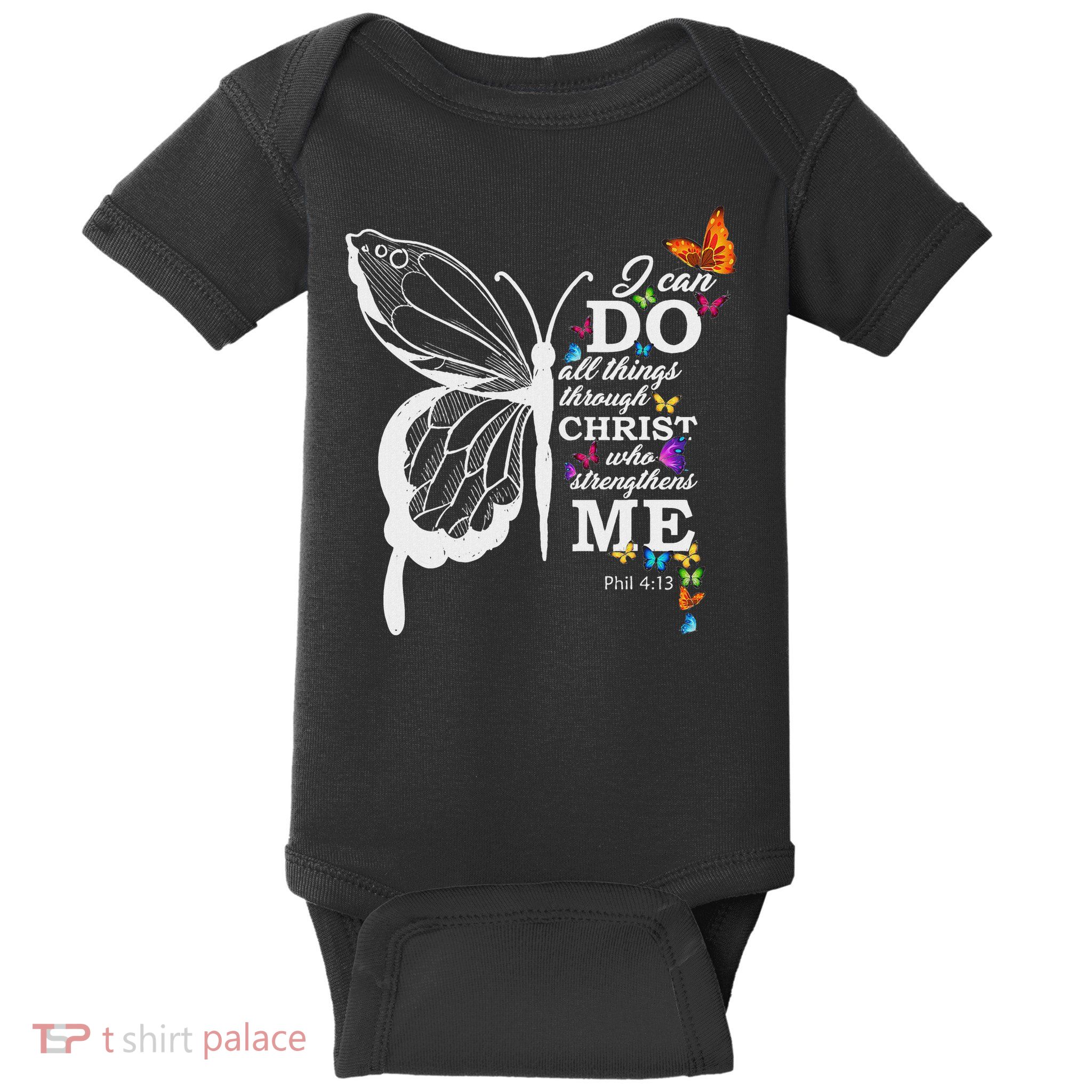 I Can All Through Christ Butterfly Art Religious Baby Bodysuit