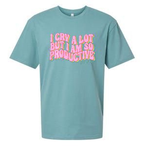 I Cry A Lot But I Am So Productive Funny Trending Meme Sueded Cloud Jersey T-Shirt