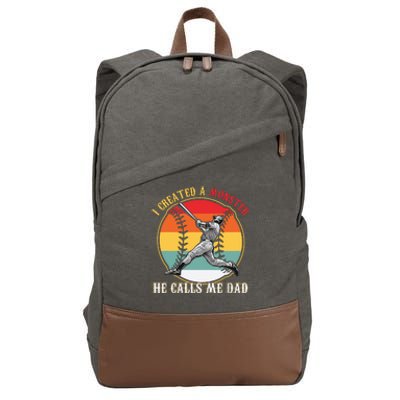 I Created A Monster He Call Me Dad Baseball Fathers Day Cotton Canvas Backpack