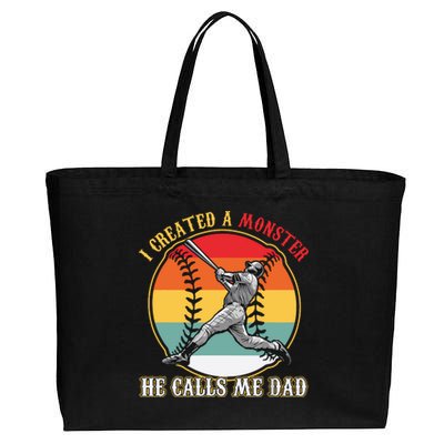 I Created A Monster He Call Me Dad Baseball Fathers Day Cotton Canvas Jumbo Tote