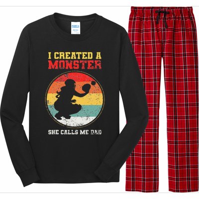 I Created A Monster Softball Dad Catcher She Calls Me Dad Long Sleeve Pajama Set