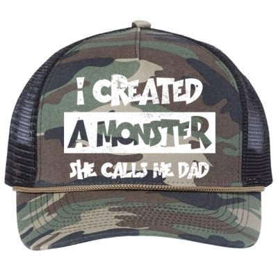 I Created A Monster She Calls Me Dad Father's Day Gift Retro Rope Trucker Hat Cap