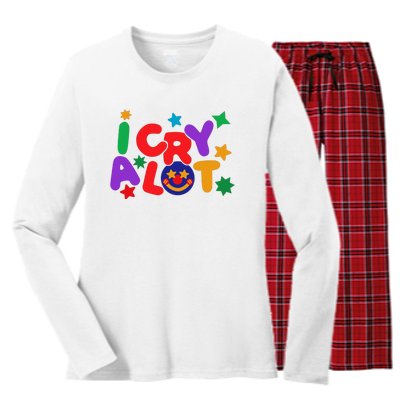 I Cry A Lot Funny Meme Women's Long Sleeve Flannel Pajama Set 