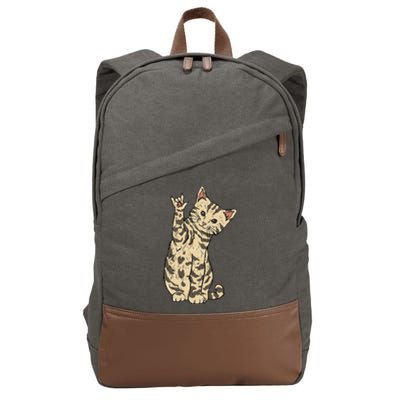 ILY Cat ASL Hand Gesture Deaf Hearing Loss Awareness Cotton Canvas Backpack