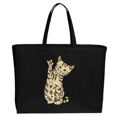 ILY Cat ASL Hand Gesture Deaf Hearing Loss Awareness Cotton Canvas Jumbo Tote