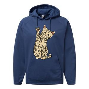 ILY Cat ASL Hand Gesture Deaf Hearing Loss Awareness Performance Fleece Hoodie