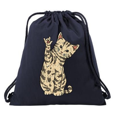 ILY Cat ASL Hand Gesture Deaf Hearing Loss Awareness Drawstring Bag