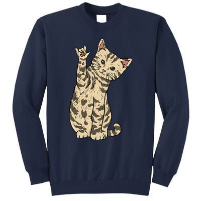 ILY Cat ASL Hand Gesture Deaf Hearing Loss Awareness Tall Sweatshirt