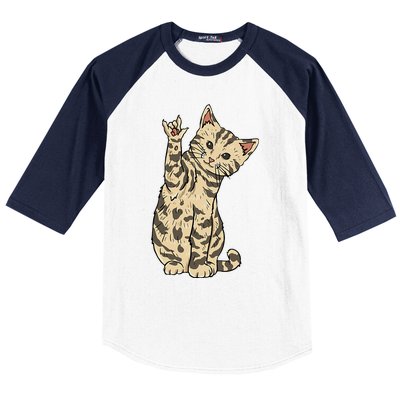 ILY Cat ASL Hand Gesture Deaf Hearing Loss Awareness Baseball Sleeve Shirt