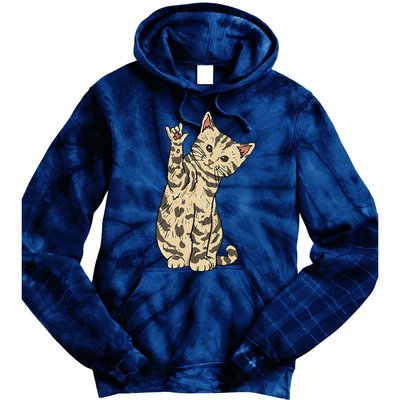 ILY Cat ASL Hand Gesture Deaf Hearing Loss Awareness Tie Dye Hoodie