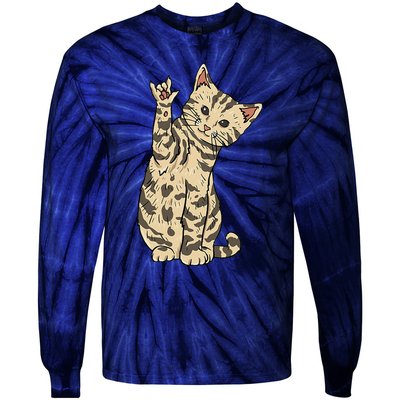 ILY Cat ASL Hand Gesture Deaf Hearing Loss Awareness Tie-Dye Long Sleeve Shirt