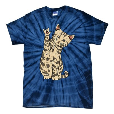 ILY Cat ASL Hand Gesture Deaf Hearing Loss Awareness Tie-Dye T-Shirt