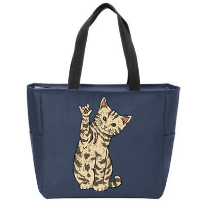 ILY Cat ASL Hand Gesture Deaf Hearing Loss Awareness Zip Tote Bag